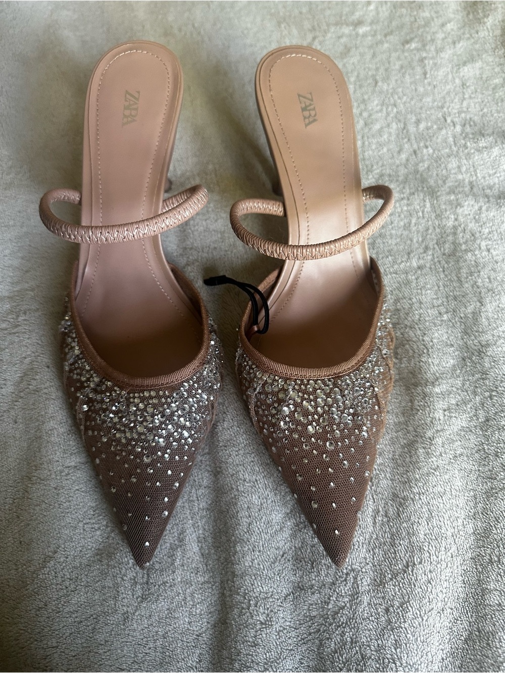 ZARA Beaded Pointed-Toe Mules in Dusty Pink